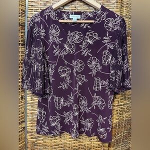 Calvin Klein pleated flutter sleeve top, Size M